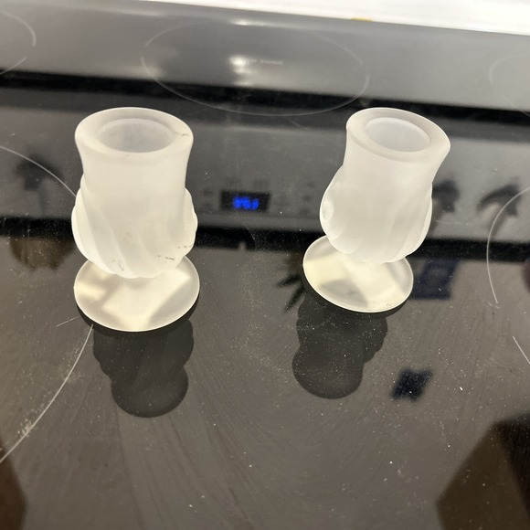 Vintage‎ Satin/Frosted Glass Clear Taper Candle Holders - Picture 1 of 6